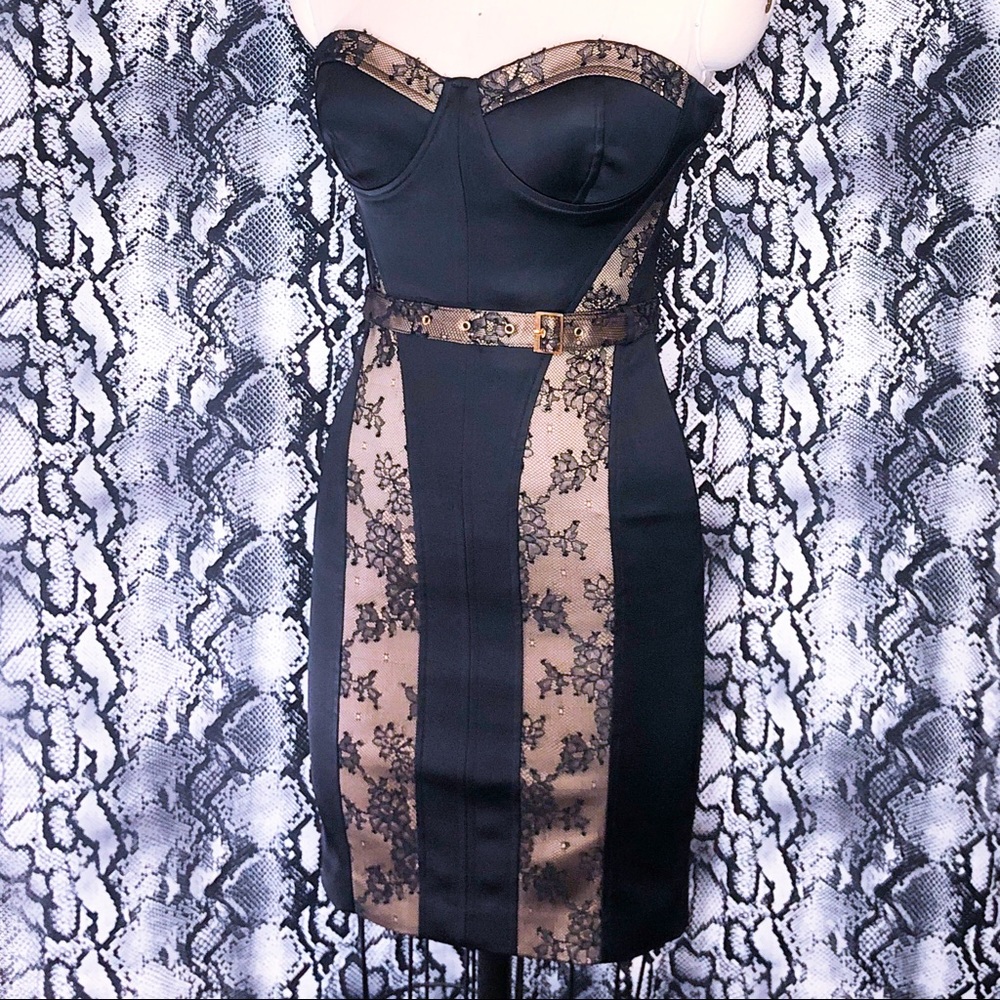 Marciano Black Lace & Satin Cocktail Dress [0 = XXS/XS womxn]